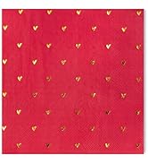 WRAPAHOLIC 50Pcs Valentine's Day Paper Napkins - 3-Ply Red Foil Heart Luncheon Dinner Disposable ...