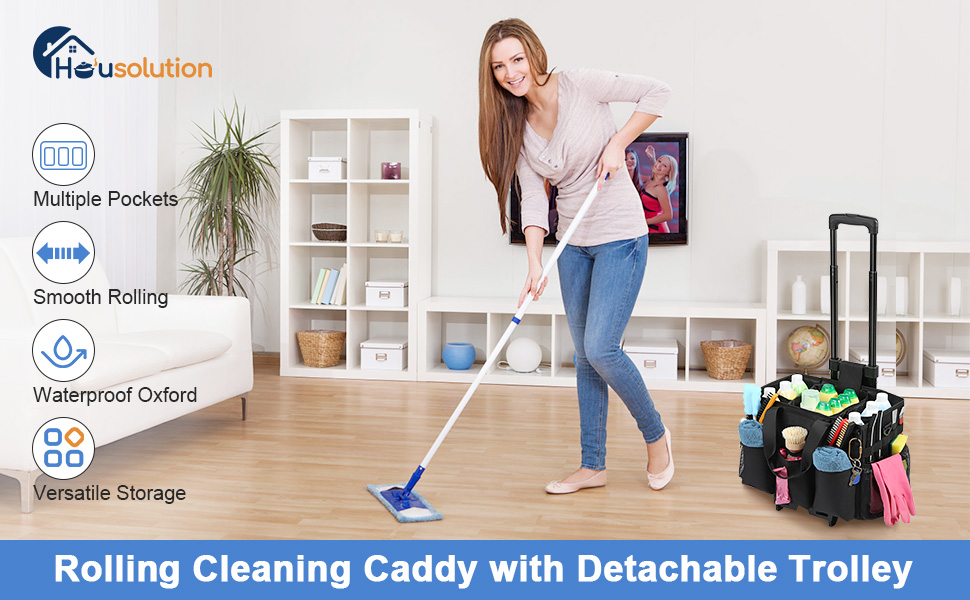 rolling cleaning caddy bag with detachable trolley
