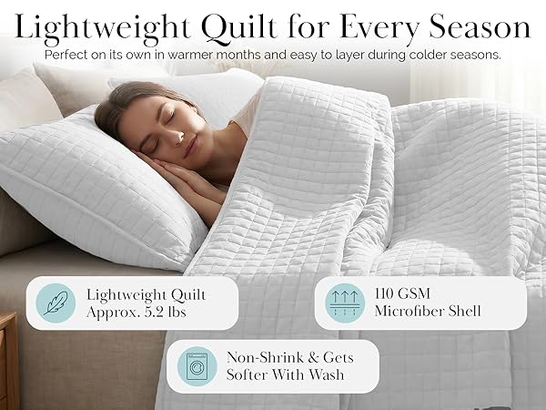 King bedspread quilt set in white with breathable microfiber and layered styling