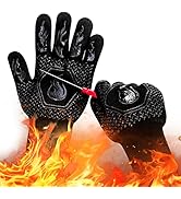BBQ Fireproof Gloves, Grill Cut-Resistant Gloves 1472°F Heat Resistant Gloves, Non-Slip Silicone ...