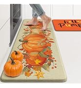 KIMODE Fall Kitchen Mats for Floor Cushioned Anti Fatigue, Halloween Decor Indoor Mats, Orange Pu...