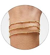 CAROVO Gold Bracelets for Women, 14k Gold Plated Bracelet for Women Bracelets Sets Dainty Herring...