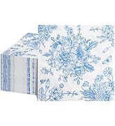 NatNarr 100 Pcs Blue Floral Napkins, Blue and White Decoupage Napkins Vintage Flower Butterfly De...