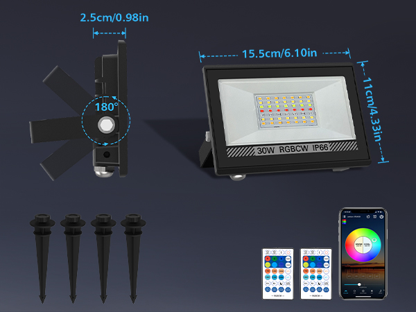 T-SUN 30W RGBCW LED Flood Lights Bluetooh and Remote-product features-m