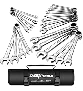 DISEN 22 PCS Ratcheting Wrenches Set, Combination Wrenches Set SAE & Metric Standard, 1/4