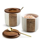 YHOJOY Ceramic Salt and Pepper Bowl, 10 Oz Salt Cellar with Lid and Spoons, Salt Containers for C...