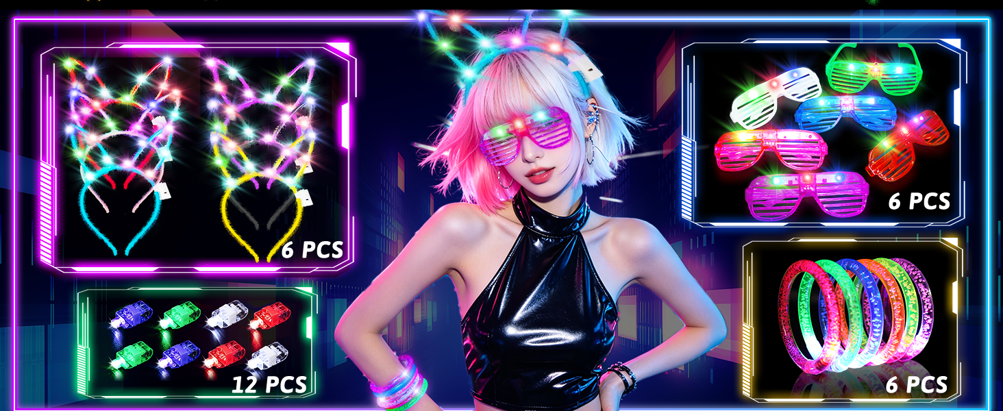 led light up headband glasses bracelet