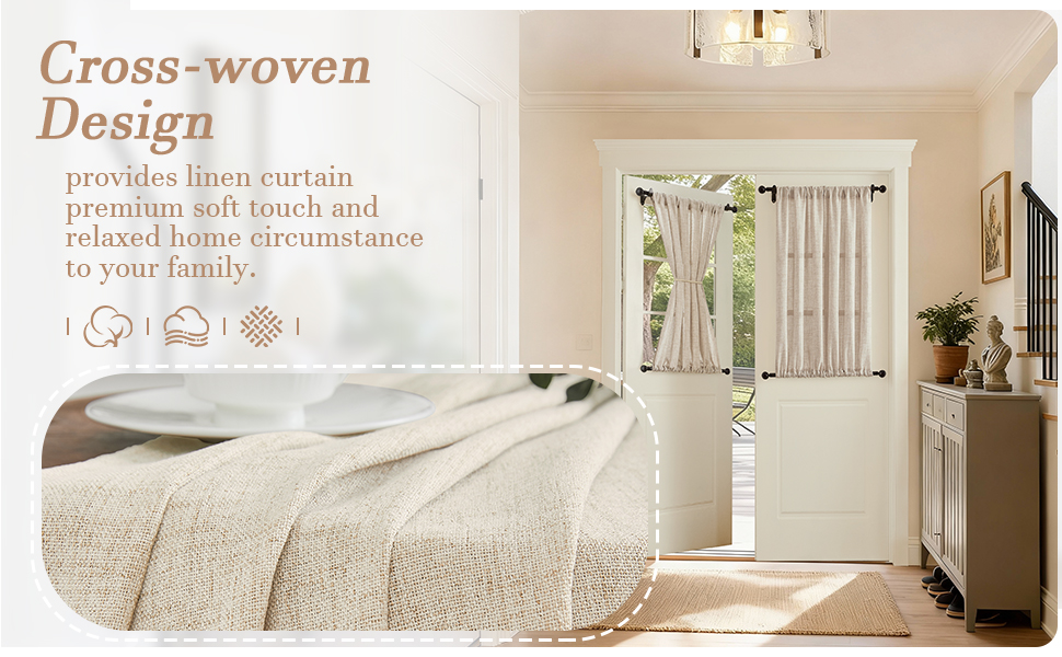 natural linen door curtains, soft touch, semi sheer single window curtain