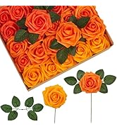 InnoGear Artificial Flowers, 100 Pcs Shades of Orange Rose Foam Fake Roses Bulk with Stems for Au...
