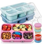 Caperci Bento Box Adult Lunchable Container - Reusable 3-Pack Snack Box Containers with 5-Compart...