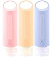 Mabnuby 3 Pack 90ml(3.2floz) Silicone Travel Bottles with Handle, Refillable, Leak-Proof Travel B...