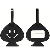 FENICE Vegan PU Leather Smiley Face Name Tag with Belt Buckle Strap Closure for Suitcase Luggage ...