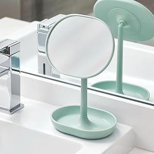 College dorm mirror vanity soap pump space saving tray wastecan toothbrush makeup rotate apartment