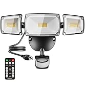 USTELLAR Motion Sensor Security Lights Plug in 55W, LED Motion Sensor Outdoor Lights with Remote ...