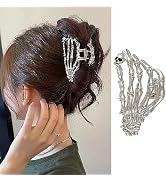 1Pcs Halloween Skeleton Hand Hair Clips Alloy Hair Claw Clips Funny Punk Skull Hand Strong Holds ...