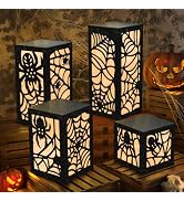 OuMuaMua 4 Pcs Halloween Party Decorations Indoor Halloween Table Centerpieces Boxes, Light up Sp...