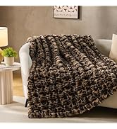 DOWNCOOL Faux Fur Throw Blanket for Couch, Ultra Soft Fluffy Fuzzy Plush Bubble Blanket for Sofa ...