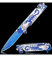 Vividstill Pocket Knife for Men, Cool Blue Folding Knife With 3D Embossed pattern, Great Gift Edc...