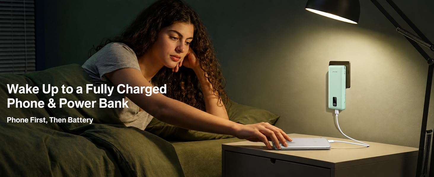 Portable Charger with AC Plug and Built-in Cables