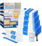 HOUSE DAY 30 Pack Vacuum Storage Bags with Electric Pump, 4 Sizes + 2 Roll-Up (5 Each), Space Sav...