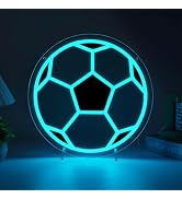 Soccer Neon Sign,Dimmable Blue Football LED Neon Light for Wall Decor, Light Up World Cup Soccer ...