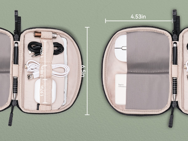 Technical diagram showing measurements and dimensions of a storage compartment or case, with multiple views and specifications marked with precise measurements.