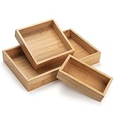 Natural Bamboo Vanity Organizer Set - Wooden Bathroom/Kitchen Countertop Tray, Set of 3