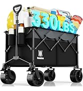 Navatiee 330Lbs Collapsible Folding Wagon, Beach Wagon Cart Heavy Duty Foldable with Big Wheels, ...