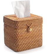 Rattan Tissue Box Cover Square, Wicker Tissue Box Holder with Lid, Natural Woven Facial Tissue Ho...