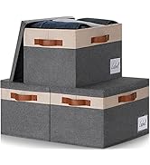 GhvyenntteS Large Storage Bins with Lids (3-Pack) Large Closet Storage Bin with Lid and 3 PU Hand...
