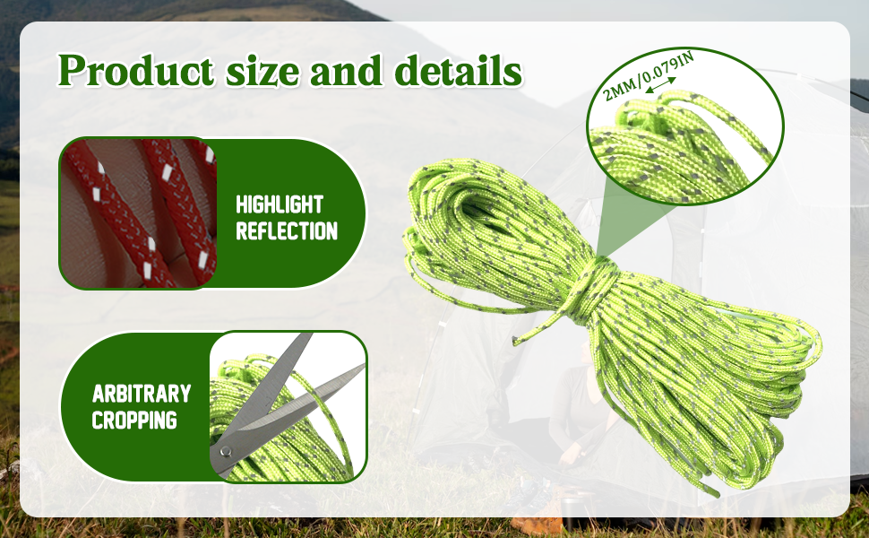 High-Tenacity Polyester,Reflective, Glow-in-the-Dark,Included: 1 x Reflective Paracord Rope