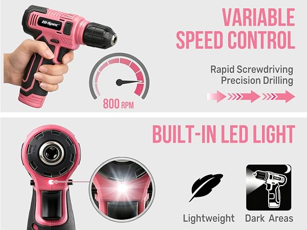 Hi-Spec 8V USB Pink Power Drill Driver