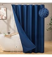 CedarShin 3 in 1 Shower Curtain Set with Liner, Navy Blue, 72 x 72 Inch | Waffle Wave Fabric Curt...