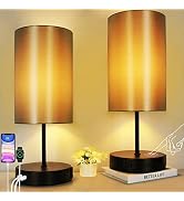 HiBay 2-Set 17.75" Touch Bedside Table Lamps with USB Charging Ports & AC Outlet, Industrial Blac...