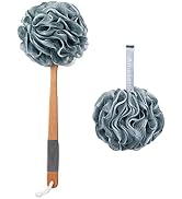 AmazerBath Shower Sponge Loofah Back Scrubber, PE Soft Mesh Loofah Body Scrubber with Long Wooden...