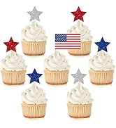 Whaline 140Pcs Patriotic Cupcake Topper Glitter Star American Flag Cupcake Picks 4th of July Food...