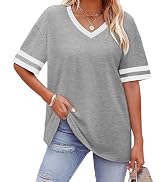 WIHOLL Womens T Shirts Loose Fit Short Sleeve Tees V Neck Color Block Summer Tops 2026 Fashion S-3XL