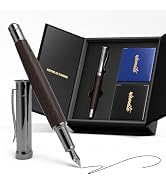 WEMATE Wood Fountain Pen with Ergonomic Grip, Fine Nib, 20 Ink Cartridges(10 Black&10 Blue), 1 In...