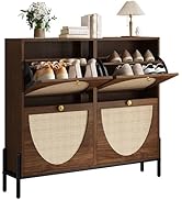 IRONCK Rattan Shoe Cabinet Storage with 4 Flip Drawers, Freestanding Shoe Storage Organizer Cabin...