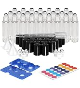 ComSaf Glass Essential Oil Roller Bottles, Set of 24, 10 ML Clear Glass Bottles with Stainless St...