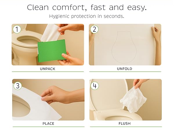 how to use, flushable toilet covers, step-by-step, clean restroom, outdoor solution