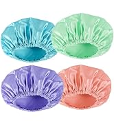 AmazerBath Shower Cap for Women, 4 PCS Double Waterproof Layers Shower Hair Caps, Elastic and Reu...