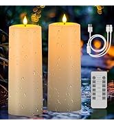SoulBay 10" x 4" Flameless USB Rechargeable Candles, Solar Powered Waterproof Electric LED Flicke...