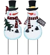 hogardeck Outdoor Christmas Decorations for Home, 2 Pcs Metal Snowman Decorative Garden Stakes wi...