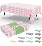 Smiry 3 Pack Pink Gingham Disposable Tablecloths - 54" x 108" Heavy Duty Plastic Table Cloth, Wat...