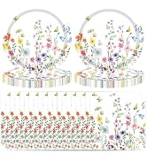 40 Pcs Wildflower Plates And Napkins Party Supplies, Disposable Floral Wildflower Tableware Set f...
