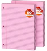 Pink Loose Leaf Paper 200 Sheets Colored Filler Paper 2 Pack 8 * 10.5 College Ruled 3-Hole Punche...
