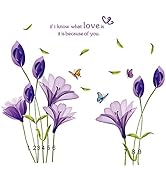 Removable Purple Lovely Lily Flowers Wall Stickers DIY Flower Vines Art Quotes and Butterfly Deca...