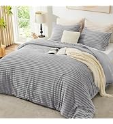 EXQ Home Fluffy Comforter Set Queen Size - Super Soft Faux Fur Stripe Jacquard Comforter 3 Pieces...