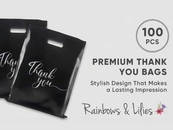 Thick Black Gift Bags Bulk Black Thank You Bags Handles Large Reusable t-shirt bags shop store bags